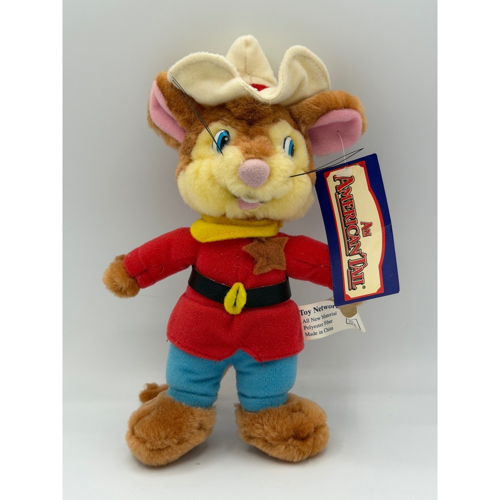 Vintage An American Tail Fievel Mousekewitz Cowboy Plush Toy Network NWT 9"